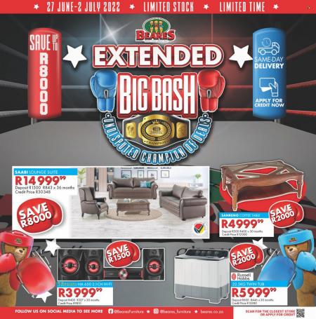 Home & Furniture offers in Vanderbijlpark | Extended Big Bash Offers! in Beares | 2022/06/27 - 2022/07/02