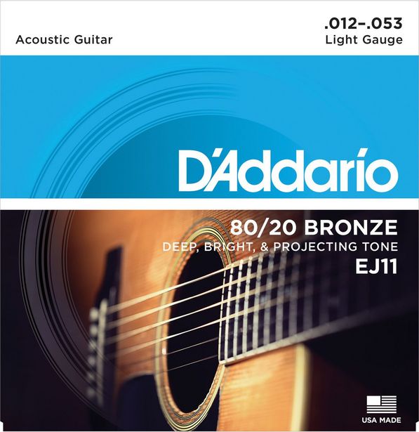 D'Addario EJ11 80/20 Bronze Round Wound Acoustic Guitar Strings  012-053 offers at R 160