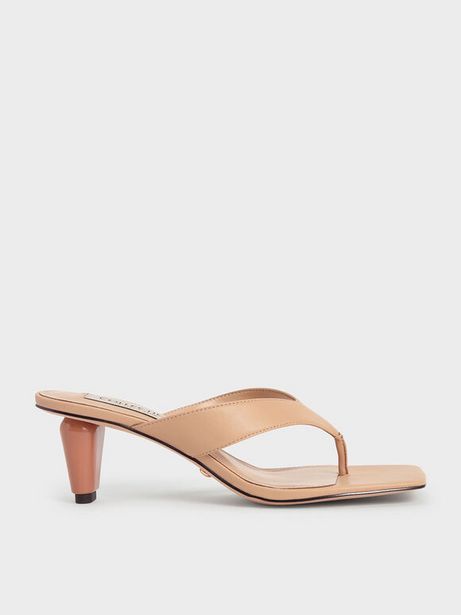 Leather Sculptural Heel Thong Sandals
 - nude
 offers at R 56