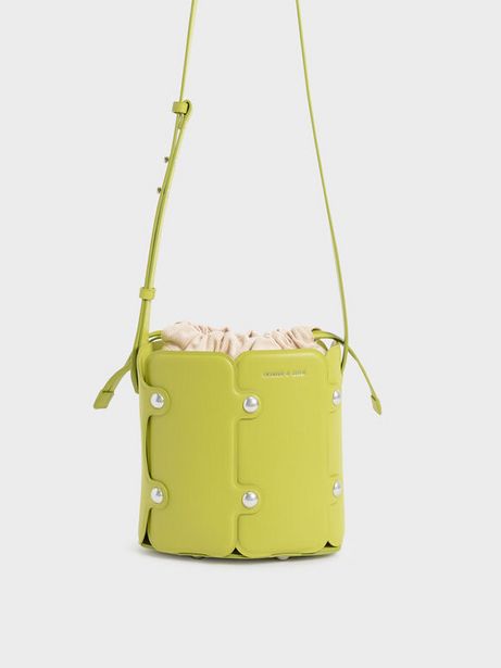 Studded Drawstring Bucket Bag
 - lime
 offers at R 56