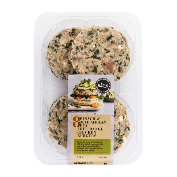 Spinach & South African Feta Free Range Chicken Burgers 800 g offers at R 84,99