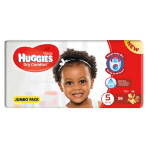 Huggies Dry Comfort Jumbo Pack Size 5 Diapers 56 Pack offers at R 189,99