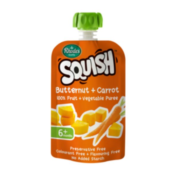 Rhodes Squish Butternut & Carrot Puree 6 Months+ Pouch 110ml offers at R 9,99