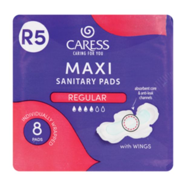 Caress Regular Maxi Sanitary Pads 8 Pack offers at R 5