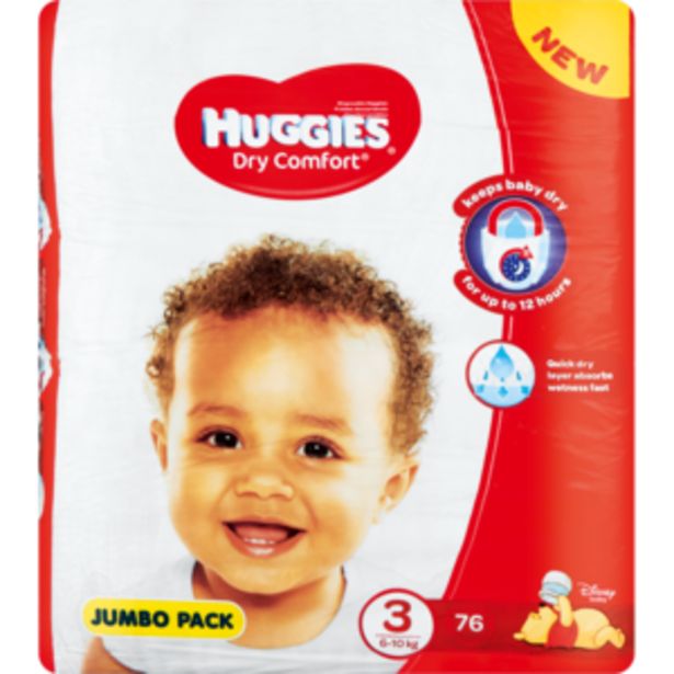 Huggies Dry Comfort Jumbo Pack Size 3 Diapers 76 Pack offers at R 189,99