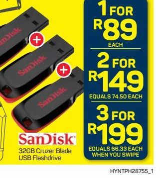 Sandisk 32GB Cruze Blade USB flashdrive  offers at R 89