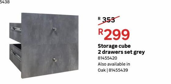 Storage cube 2 drawers set grey offers at R 233