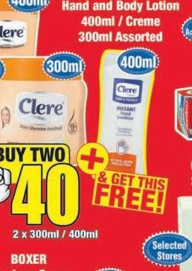 Clere Body Lotion 2 offers at R 40